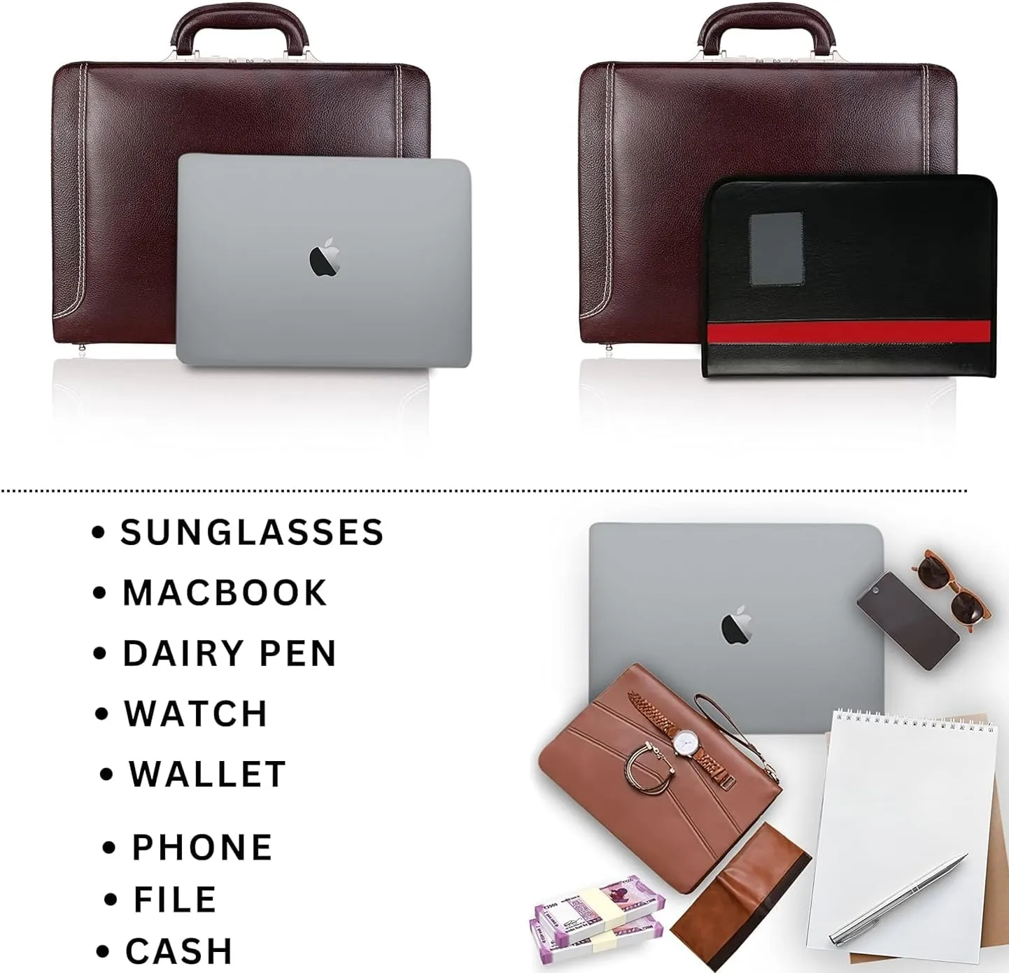 Full Grain Leather Briefcase Attache Case For Unisex Size L18 x W4 x H12 Inches Luxury Briefcase Bag