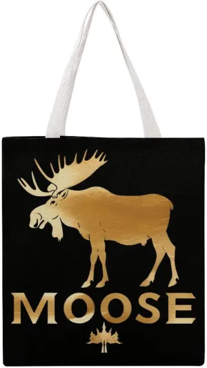 Funny Hunting Graphic Moose Canvas Tote Bags Portable Shopping Grocery Bag Shoulder Handbag with Handles