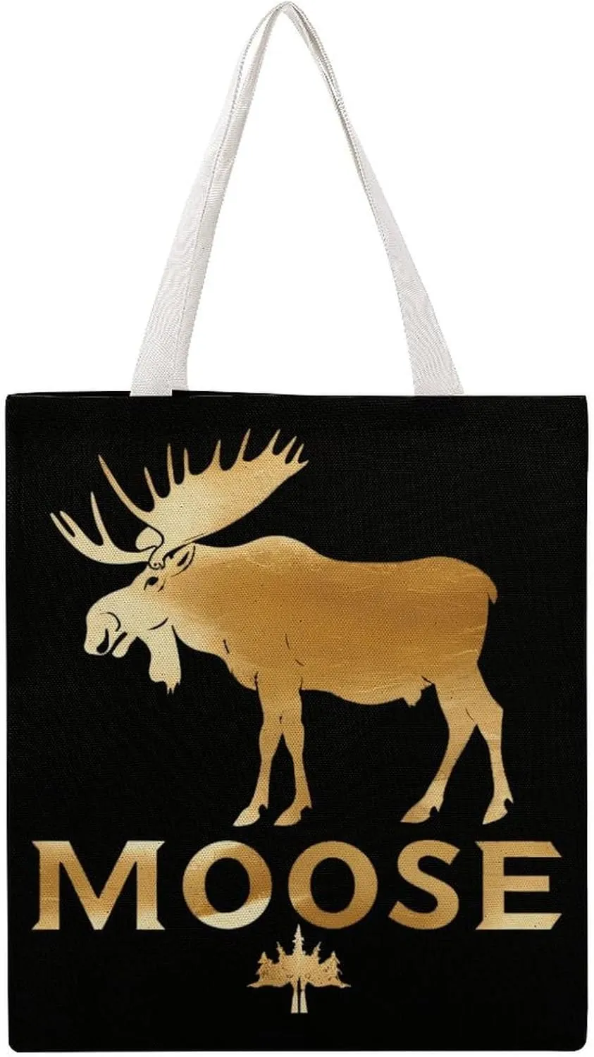 Funny Hunting Graphic Moose Canvas Tote Bags Portable Shopping Grocery Bag Shoulder Handbag with Handles