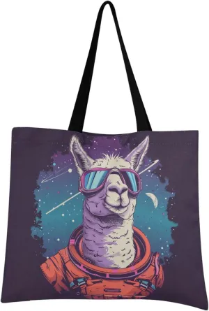 Funny Llama Meteor Canvas Tote Bag Aesthetic Reusable Canvas Bags for Festival Shopping Travel