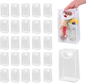 FYIN-HONG Clear Gift Bags With Handles 24 Pcs Frosting Plastic Small Gift Bag Goodie Bag Favor Bags Small Gift Bag Valentines