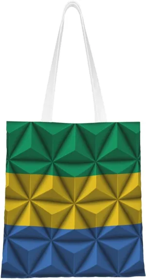 Gabon Flag With Polygon Effect Tote Bag for Women Canvas Shopping Bags Reusable Large Capacity Casual Shoulder Handbags Grocery Bags DIY Gift Bags