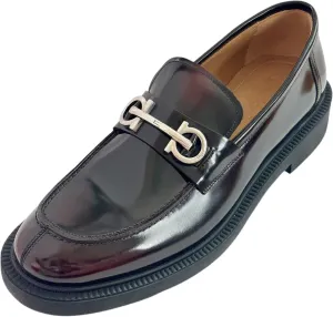 GALLES Dark Brown Nebbiolo Bit Leather Calf Gancio Men's Dress Strap Loafers (Salvatore