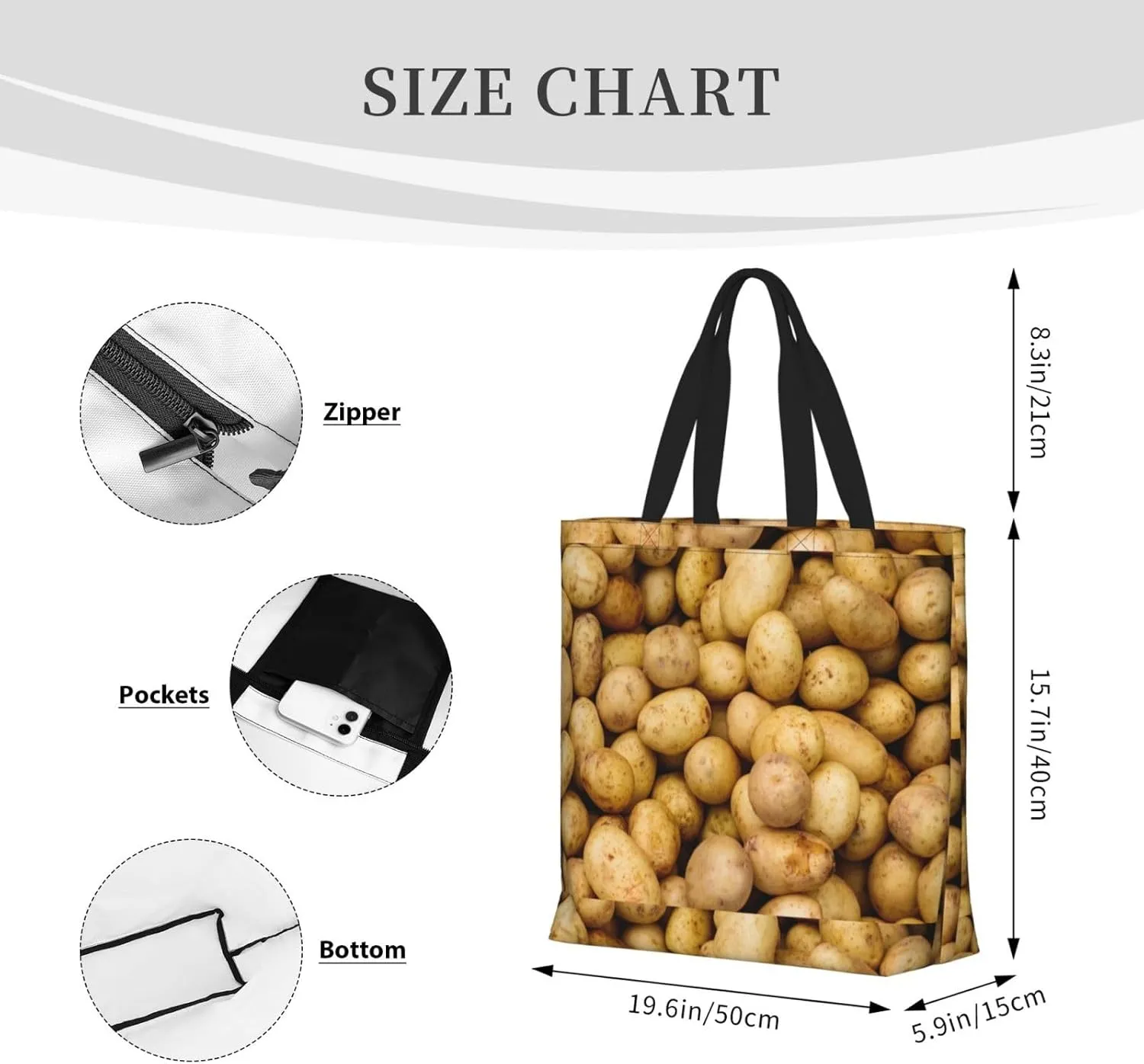 Garden Potatoes Duty Reusable Shopping One-Shoulder Bags – Large Tote Bags Are Foldable