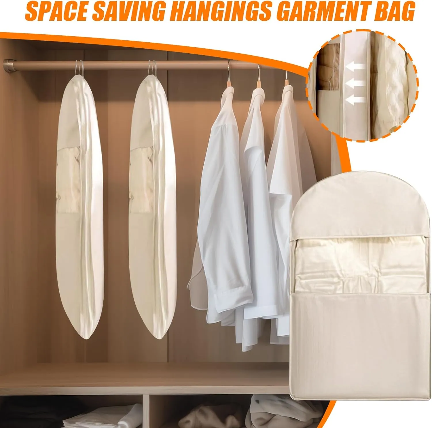 Garment Bag For Clothes | Dress Bag for Closet Clothes | Clothing Dust Bags With Self-Compression Zipper | Space-Saving Hangable Garment Covers For Bedroom Wardrobe Apartment College Dorm