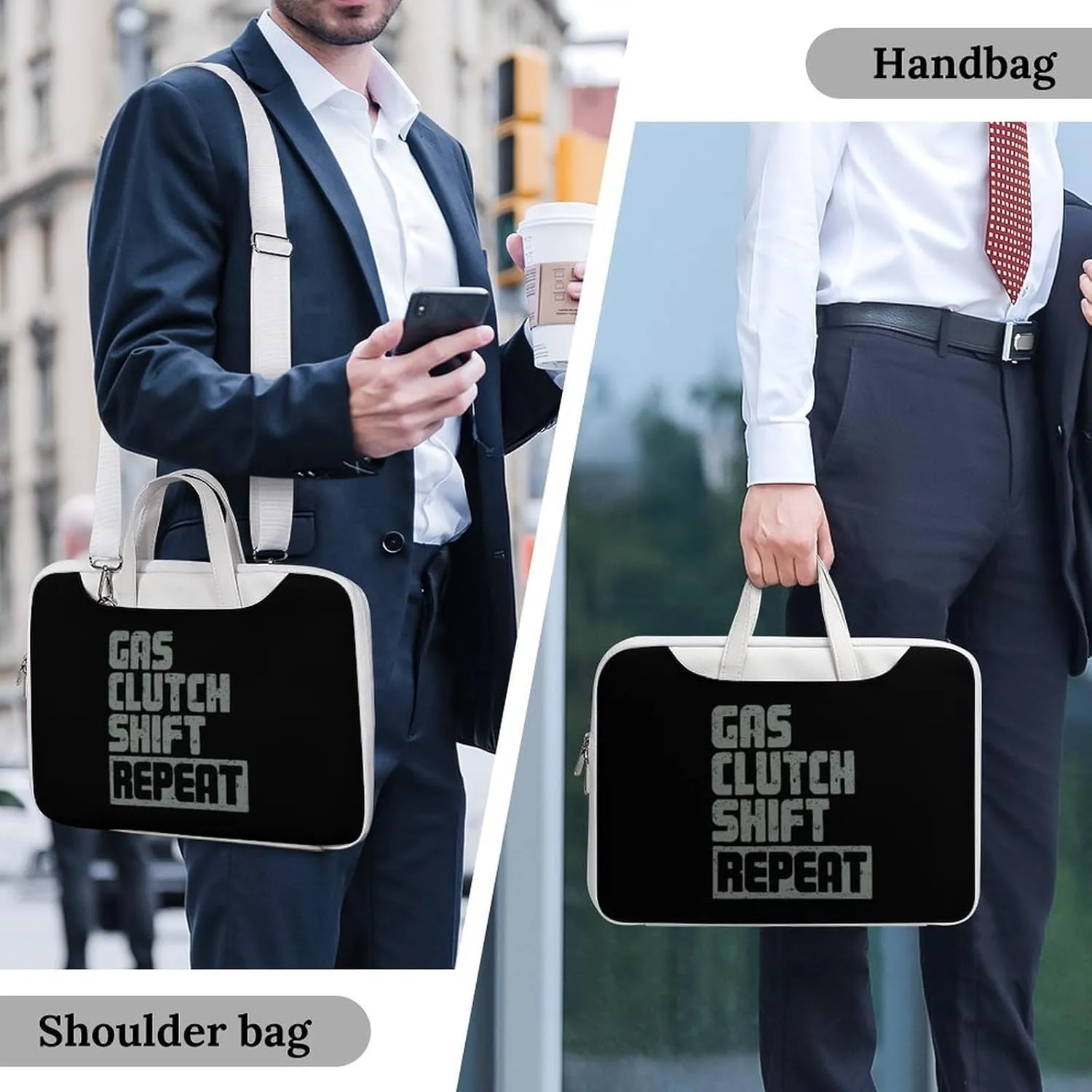 Gas Clutch Shift Repeat Leather Bag Laptop Case Slim Water Resistant Computer Bags with Handle Briefcase for Work
