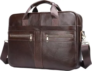 Genuine Leather Briefcase for Men, Laptop Computer Shoulder Bag With Strap, 15.6 Inch Business Travel Work Handbag