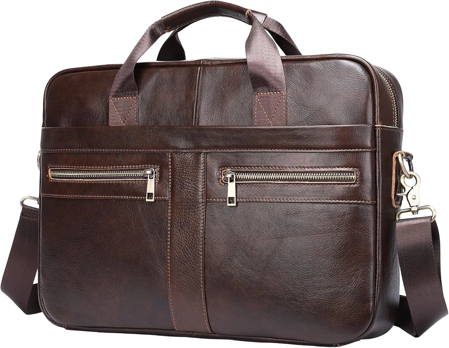Genuine Leather Briefcase for Men, Laptop Computer Shoulder Bag With Strap, 15.6 Inch Business Travel Work Handbag