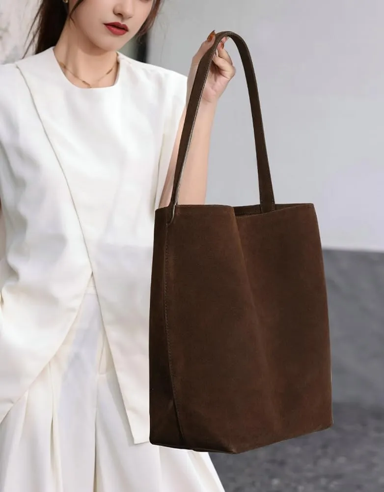Genuine Leather Bucket Shoulder Bags for Women Ladies Large Tote Purse Handbags Soft Suede Working Satchel