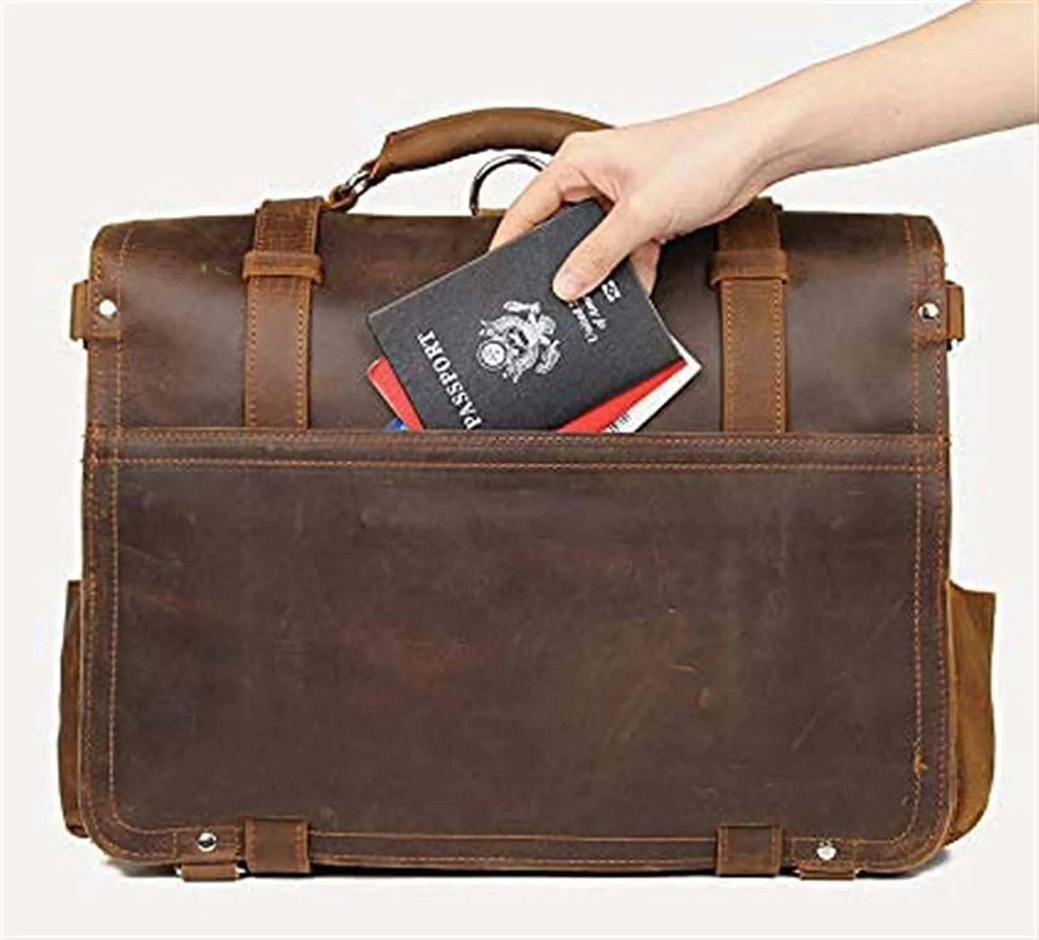 Genuine Leather Men's Briefcases 15.6" Laptop Bag Office Bags for Men Document Business Shoulder Messenger Bag