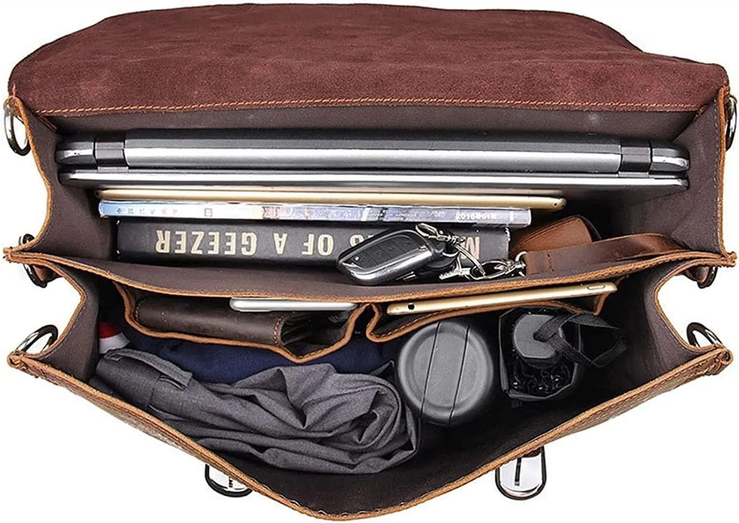 Genuine Leather Men's Briefcases 15.6" Laptop Bag Office Bags for Men Document Business Shoulder Messenger Bag