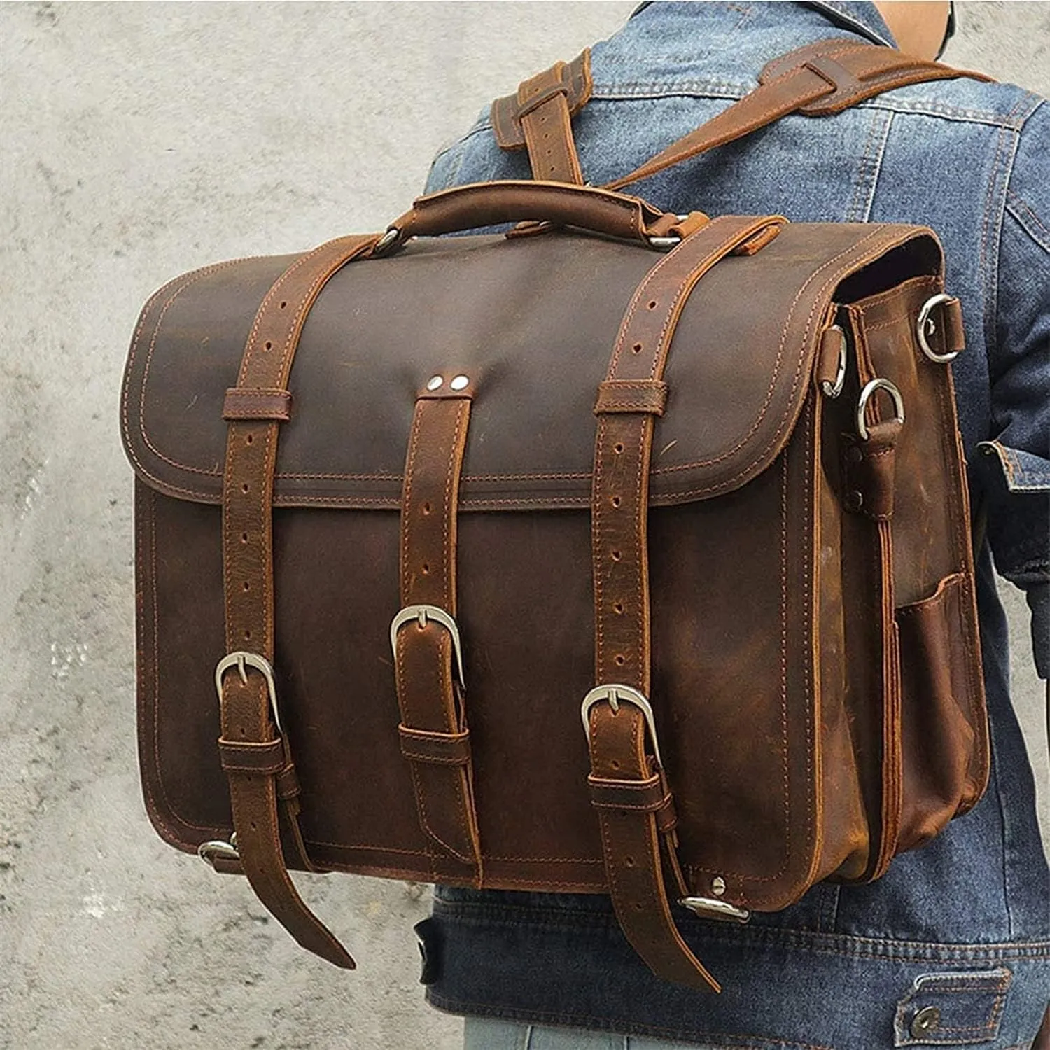 Genuine Leather Men's Briefcases 15.6" Laptop Bag Office Bags for Men Document Business Shoulder Messenger Bag
