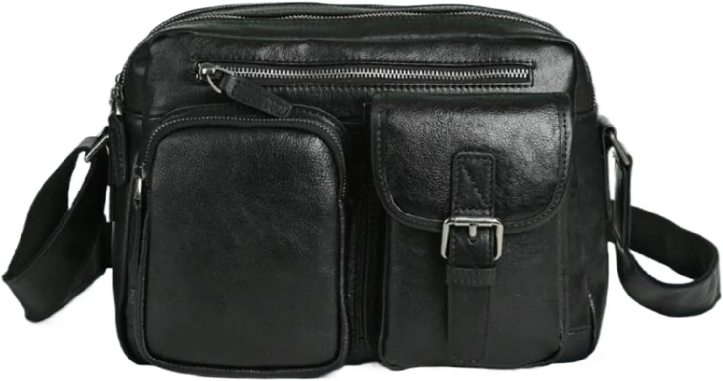 Genuine Leather Shoulder Bags Mens Messenger Bags Casual Daypacks Travel Bags Briefcases Luggage Crossbody Bags(Black)