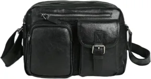Genuine Leather Shoulder Bags Mens Messenger Bags Casual Daypacks Travel Bags Briefcases Luggage Crossbody Bags(Black)