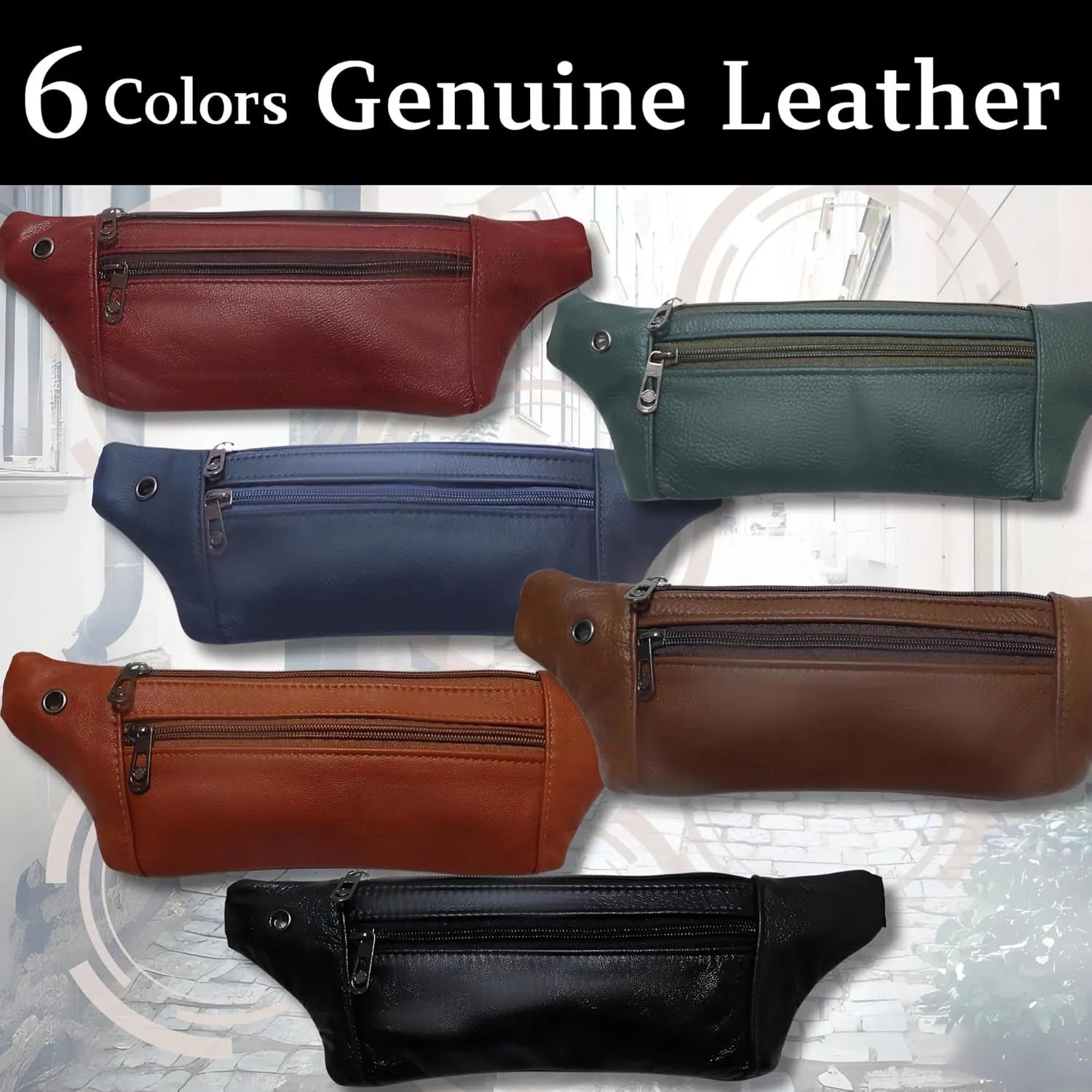 Genuine Leather Slim Sling Waist Bag, Crossbody Travel Pouch with Adjustable Strap and key Ring (Saddle Brown)