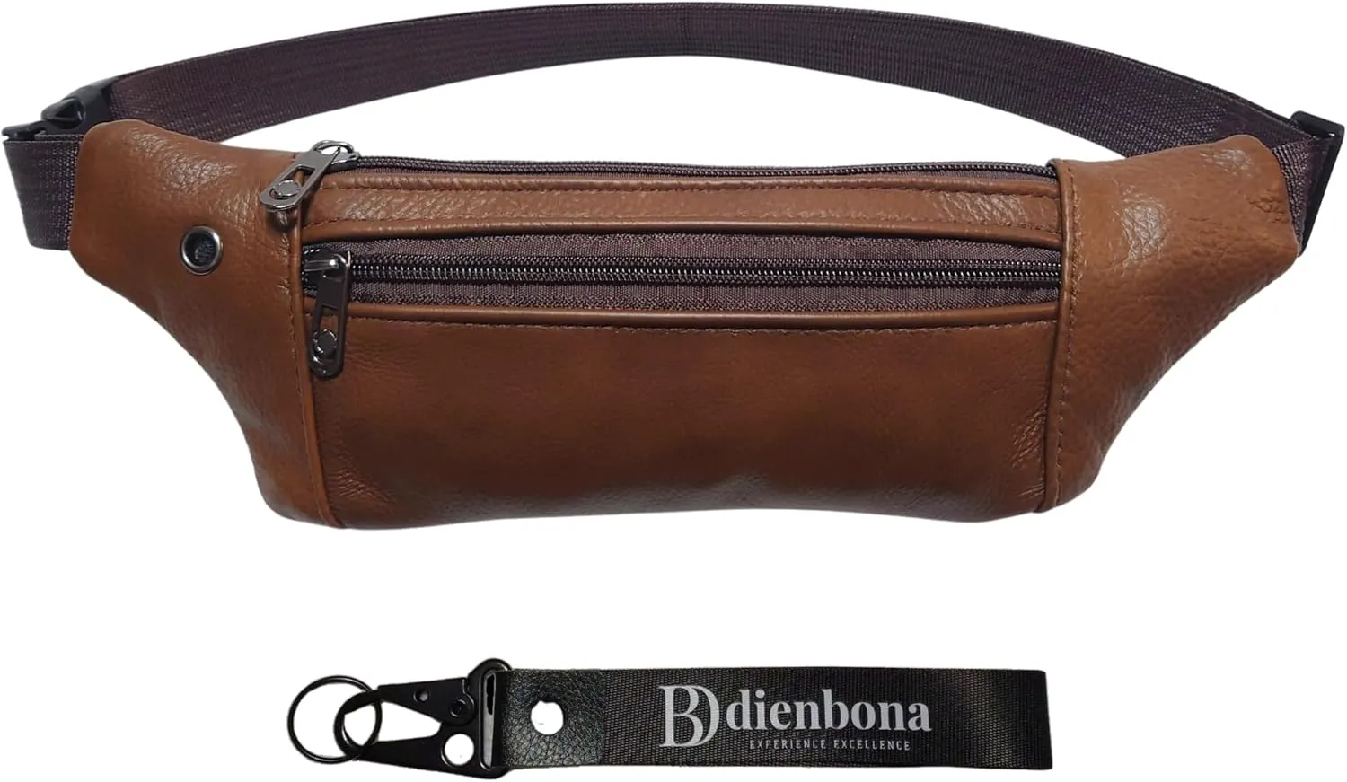 Genuine Leather Slim Sling Waist Bag, Crossbody Travel Pouch with Adjustable Strap and key Ring (Saddle Brown)