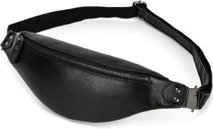 Genuine Leather Slim Waist Pack for Man & Woman, Vintage Design & 4 Zipper Pockets & Adjustable Strap, Large Capacity Fanny Pack Crossbody Belt Bag for Travel or Ride, 1033 Black