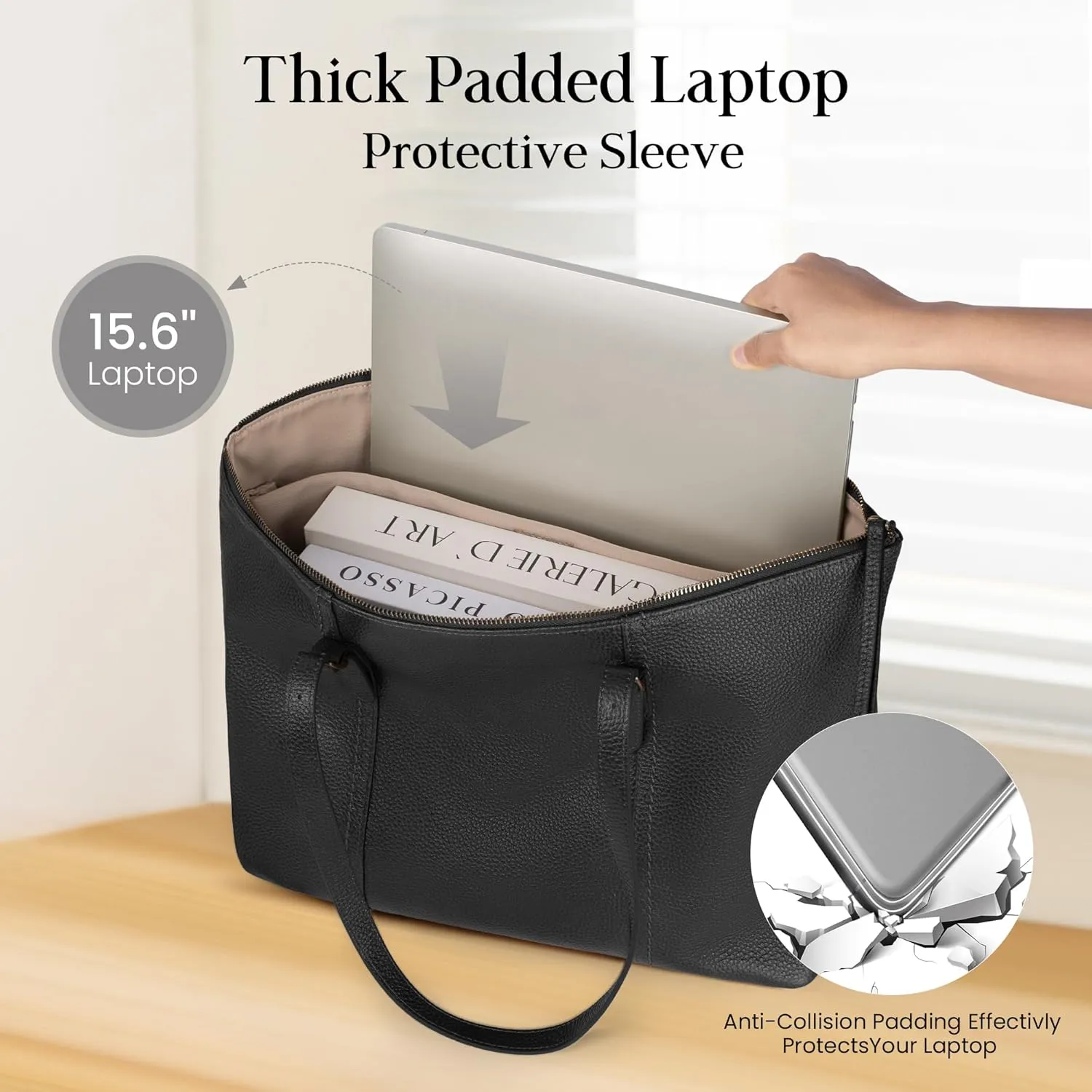 Genuine Leather Tote Bag for Women Large Work Laptop Tote Purse with Adjustable Strap Top-Handle Handbags with Zipper