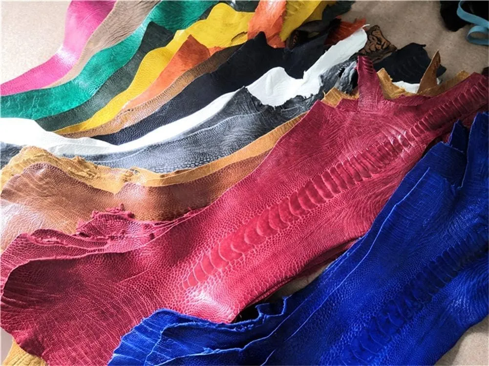 Genuine Ostrich Leg Skin Leather Hide Craft Nature Leather Whole Piece Craft Material for Wallet Handbag Decoration（Lightning Blue）
