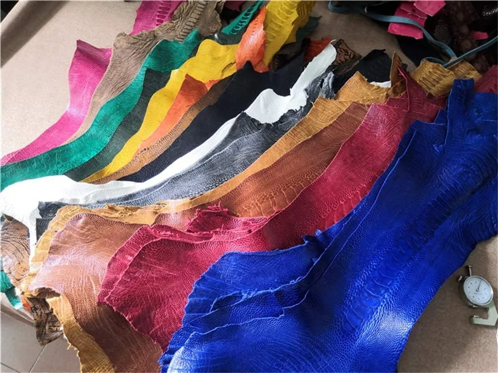 Genuine Ostrich Leg Skin Leather Hide Craft Nature Leather Whole Piece Craft Material for Wallet Handbag Decoration（Lightning Blue）