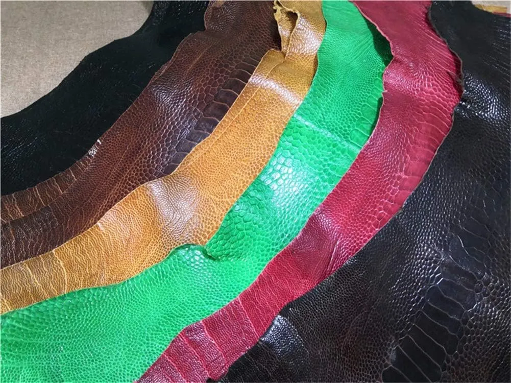 Genuine Ostrich Leg Skin Leather Hide Craft Nature Leather Whole Piece Craft Material for Wallet Handbag Decoration（Red）