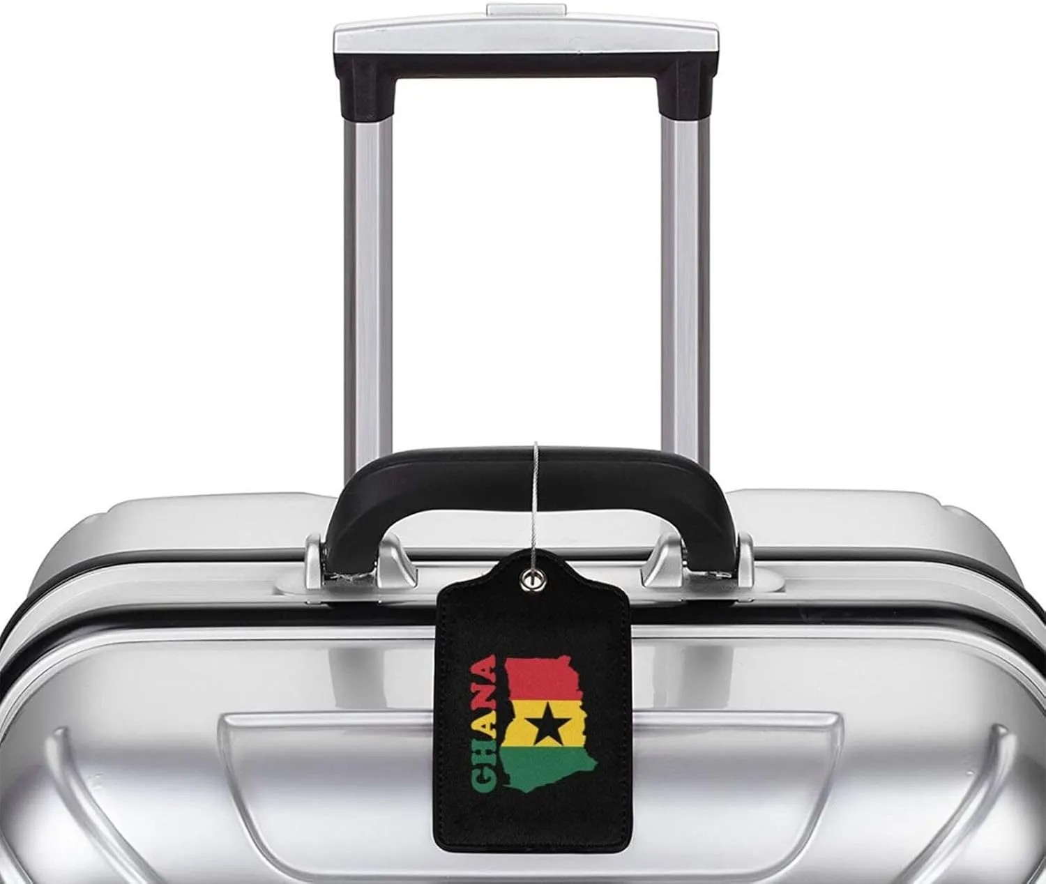 Ghana Flag Map Leather Baggage Bag Luggage Tags with Stainless Steel Loop and Privacy Cover, 2 PCS, Black