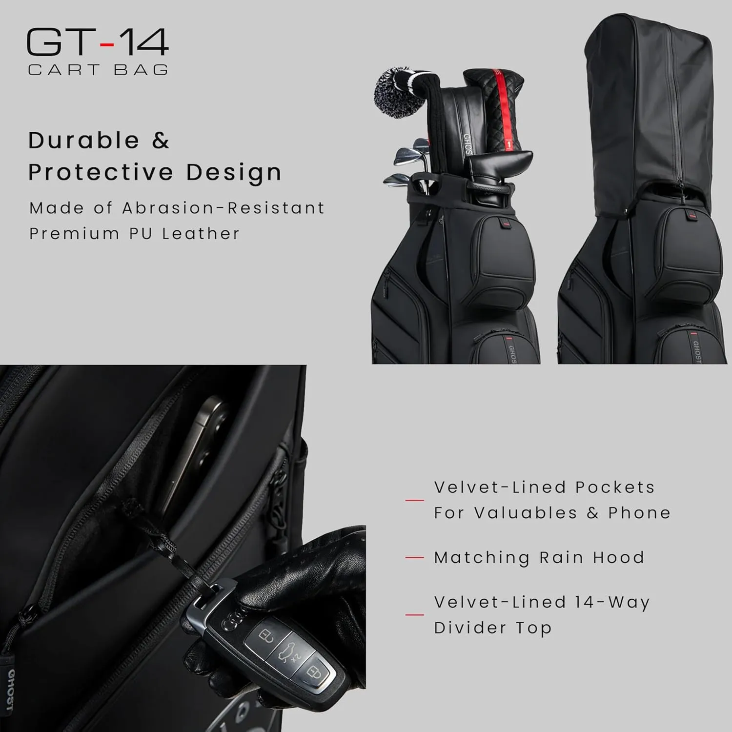 Ghost Golf Cart Bags, GT-14 - Golf Bags for Men & Women, 14-Way Dividers with Premium Materials & Magnetic Pockets - Golf Bag Capacity with 11 External Pockets