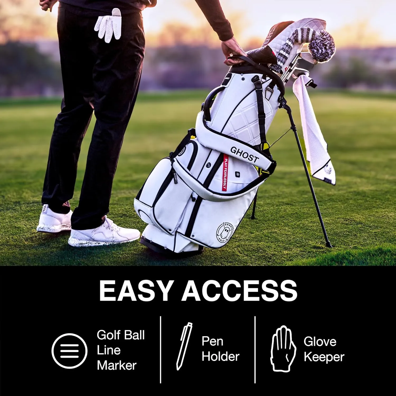Ghost Golf Stand Bag - Lightweight Golf Bags for Men & Women, 7-Way Dividers with Premium Materials & Magnetic Pocket - Standing Golf Bag Holds 14 Golf Clubs