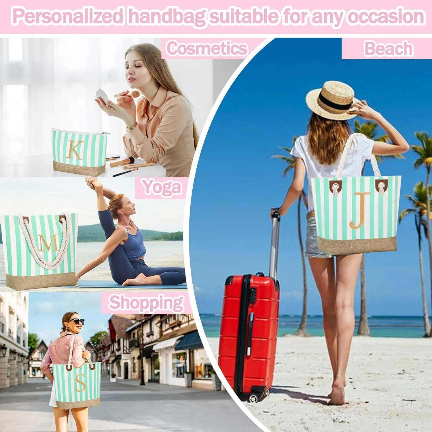 GhvyenntteS Beach Bags for Women - Beach Tote Bag with Zipper, Travel Essentials, Birthday Gifts for Women Her Mom Grandma Wife Nana Mimi Gigi Nurse Teacher Friend