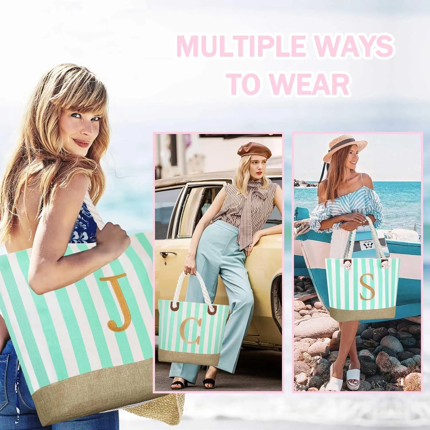 GhvyenntteS Beach Bags for Women - Beach Tote Bag with Zipper, Travel Essentials, Birthday Gifts for Women Her Mom Grandma Wife Nana Mimi Gigi Nurse Teacher Friend