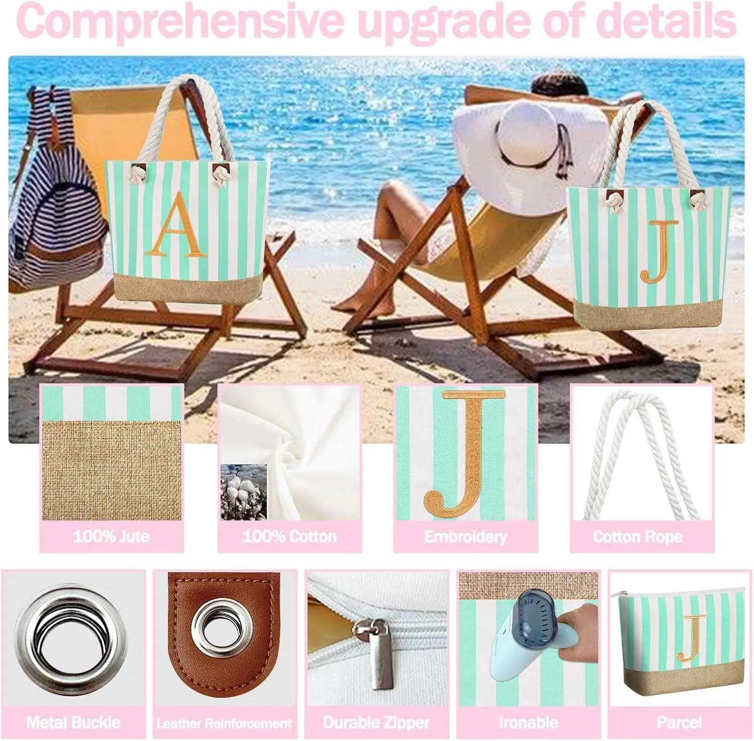 GhvyenntteS Beach Bags for Women - Beach Tote Bag with Zipper, Travel Essentials, Birthday Gifts for Women Her Mom Grandma Wife Nana Mimi Gigi Nurse Teacher Friend