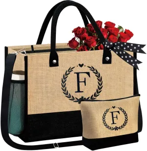 GhvyenntteS Retirement Gift for Women 2025, Birthday Gifts for Women - Beach Bag, Initial Beach Tote Bag with Zipper