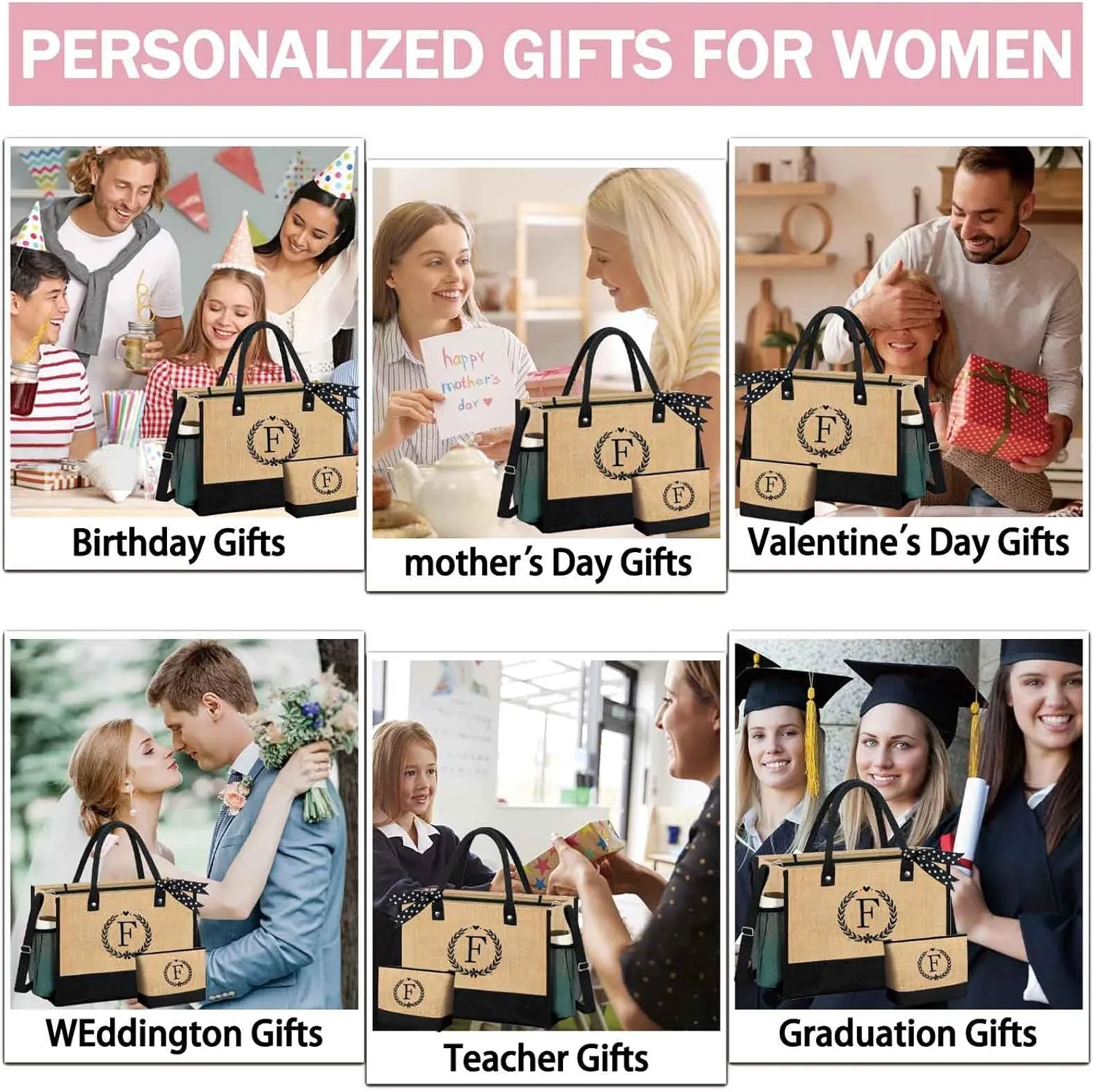 GhvyenntteS Retirement Gift for Women 2025, Birthday Gifts for Women - Beach Bag, Initial Beach Tote Bag with Zipper
