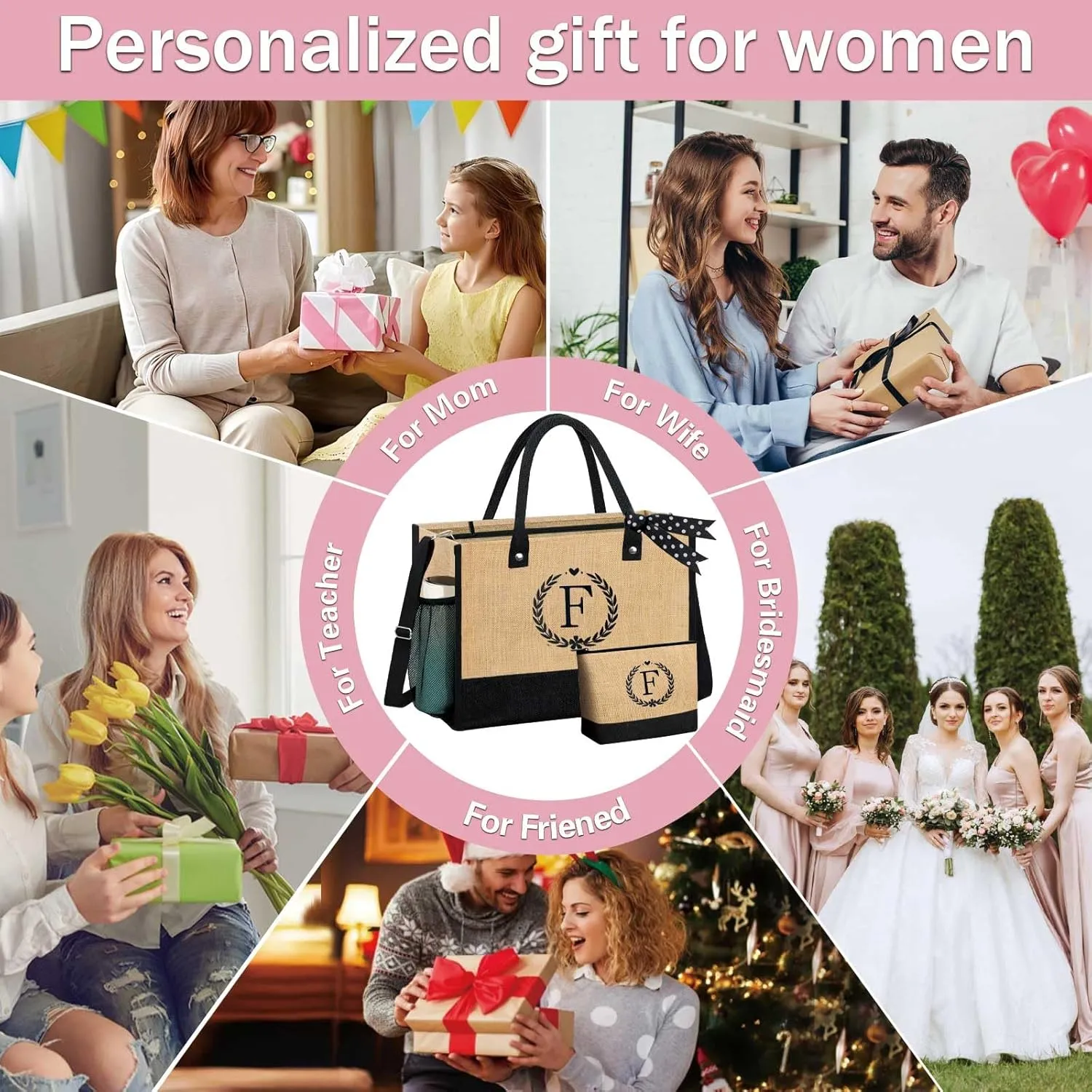 GhvyenntteS Retirement Gift for Women 2025, Birthday Gifts for Women - Beach Bag, Initial Beach Tote Bag with Zipper