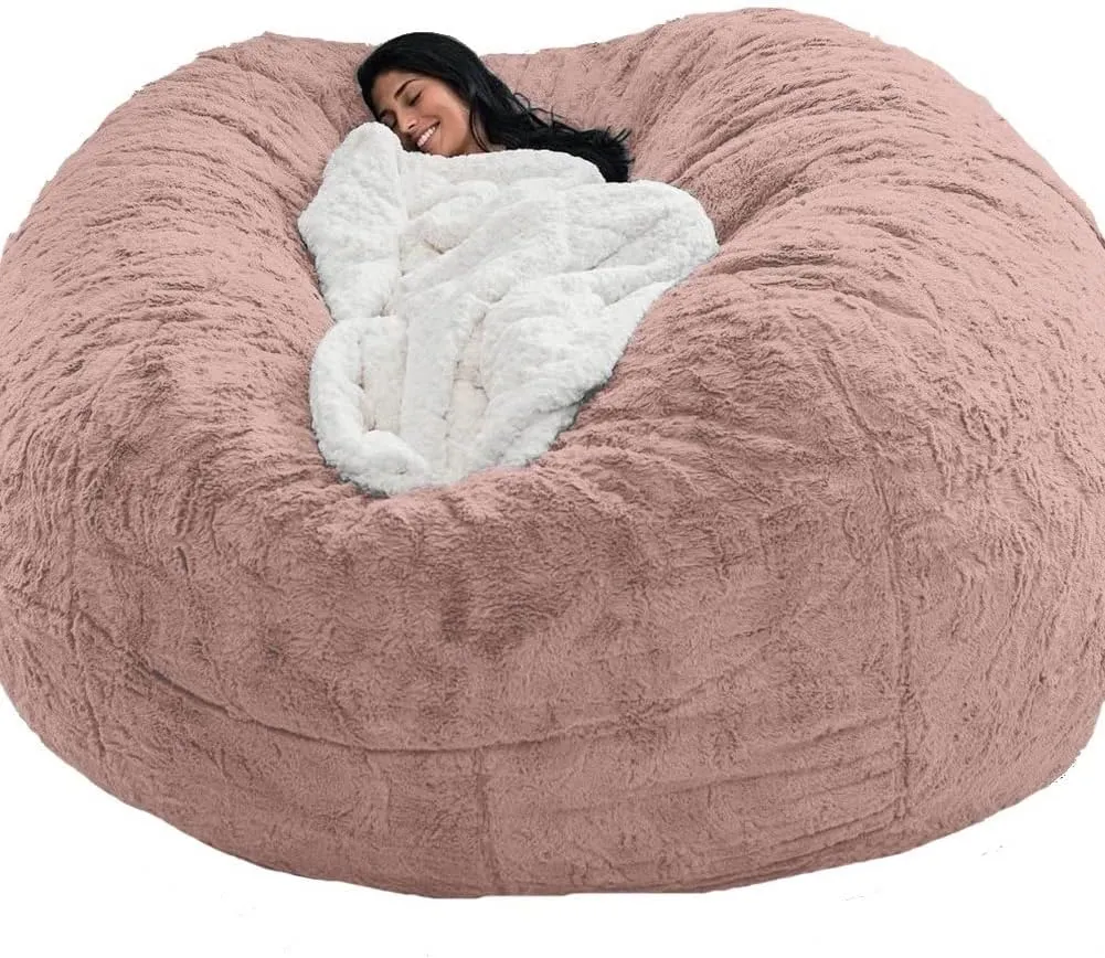 Giant Bean Bag Chair, 7ft Giant Fur Bean Bag Cover Lounger Bean Bag Storage Chair Bean Bag Sofa Chair Soft Fluffy Fur Portable Living Room Lazy Sofa Bed Cover No Filler