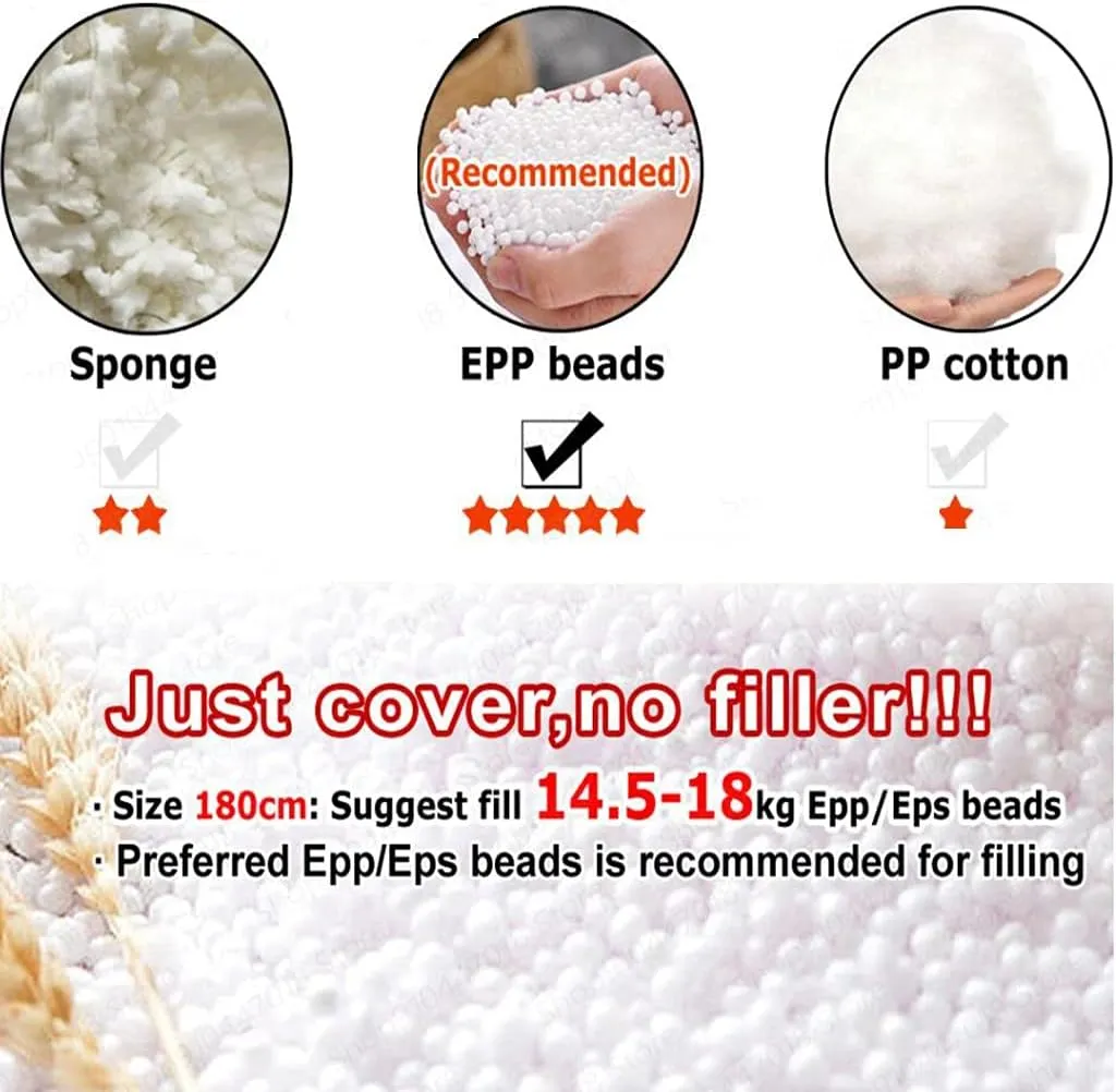 Giant Bean Bag Chair, 7ft Giant Fur Bean Bag Cover Lounger Bean Bag Storage Chair Bean Bag Sofa Chair Soft Fluffy Fur Portable Living Room Lazy Sofa Bed Cover No Filler