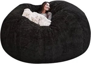 Giant Bean Bag Chair, 7ft Giant Fur Bean Bag Cover Lounger Bean Bag Storage Chair Bean Bag Sofa Chair Soft Fluffy Fur Portable Living Room Lazy Sofa Bed Cover No Filler