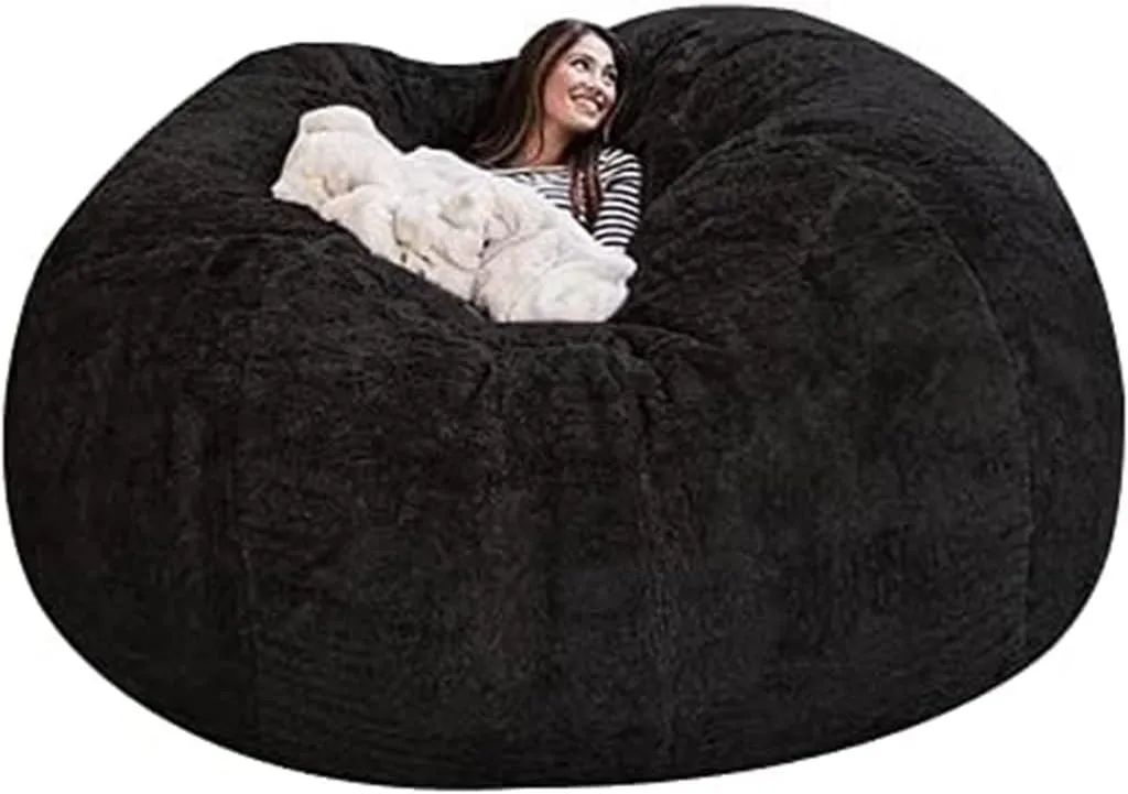 Giant Bean Bag Chair, 7ft Giant Fur Bean Bag Cover Lounger Bean Bag Storage Chair Bean Bag Sofa Chair Soft Fluffy Fur Portable Living Room Lazy Sofa Bed Cover No Filler