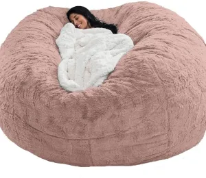 Giant Bean Bag Chair, 7ft Giant Fur Bean Bag Cover Lounger Bean Bag Storage Chair Bean Bag Sofa Chair Soft Fluffy Fur Portable Living Room Lazy Sofa Bed Cover No Filler