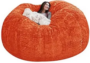 Giant Bean Bag Chair, 7ft Giant Fur Bean Bag Cover Lounger Bean Bag Storage Chair Bean Bag Sofa Chair Soft Fluffy Fur Portable Living Room Lazy Sofa Bed Cover No Filler