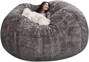 Giant Bean Bag Chair, 7ft Giant Fur Bean Bag Cover Lounger Bean Bag Storage Chair Bean Bag Sofa Chair Soft Fluffy Fur Portable Living Room Lazy Sofa Bed Cover No Filler