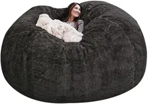 Giant Bean Bag Chair, 7ft Giant Fur Bean Bag Cover Lounger Bean Bag Storage Chair Bean Bag Sofa Chair Soft Fluffy Fur Portable Living Room Lazy Sofa Bed Cover No Filler