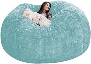 Giant Bean Bag Chair, 7ft Giant Fur Bean Bag Cover Lounger Bean Bag Storage Chair Bean Bag Sofa Chair Soft Fluffy Fur Portable Living Room Lazy Sofa Bed Cover No Filler