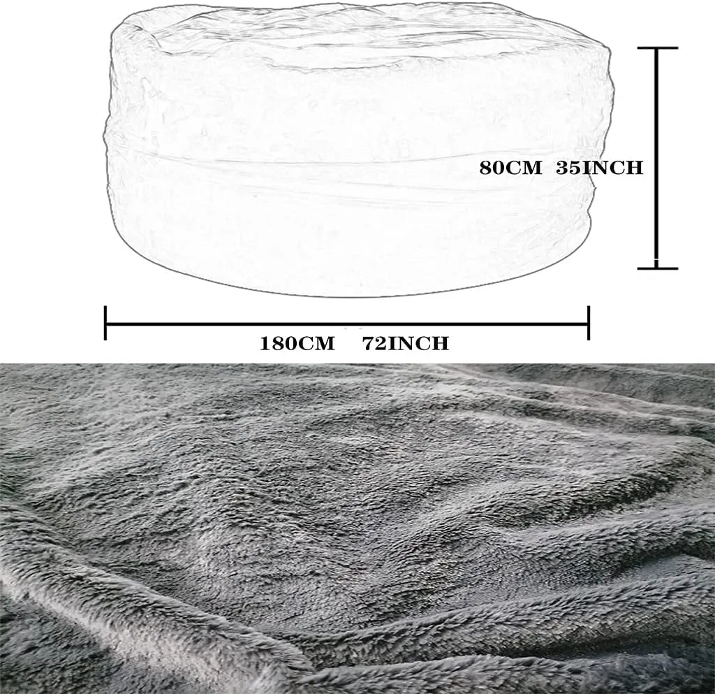 Giant Bean Bag Chair, 7ft Giant Fur Bean Bag Cover Lounger Bean Bag Storage Chair Bean Bag Sofa Chair Soft Fluffy Fur Portable Living Room Lazy Sofa Bed Cover No Filler