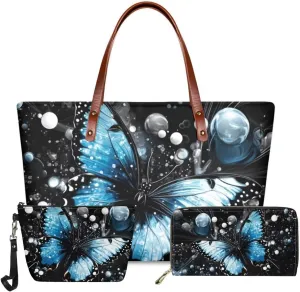 GIFTPUZZ Women Top Handle Bags Handbags with Zipper Leather Wallet Cash Card Phone Holder and Makeup Bag Set 3pcs