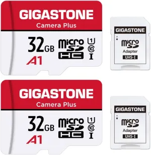 GIGASTONE Micro SD Card 32GB 2-Pack, Camera Plus, MicroSDHC Memory Card for Wyze Cam, Security, Roku, Full HD Video Recording, UHS-I U1 A1 Class 10, up to 90MB/s, with Adapter