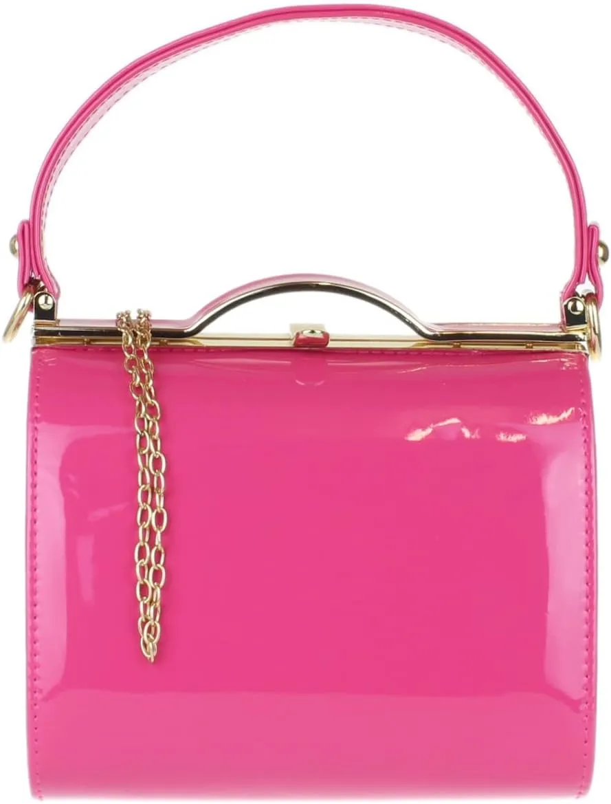Girly HandBags Glossy Patent Faux Leather Clutch Bag Handle Closure Evening Handbag