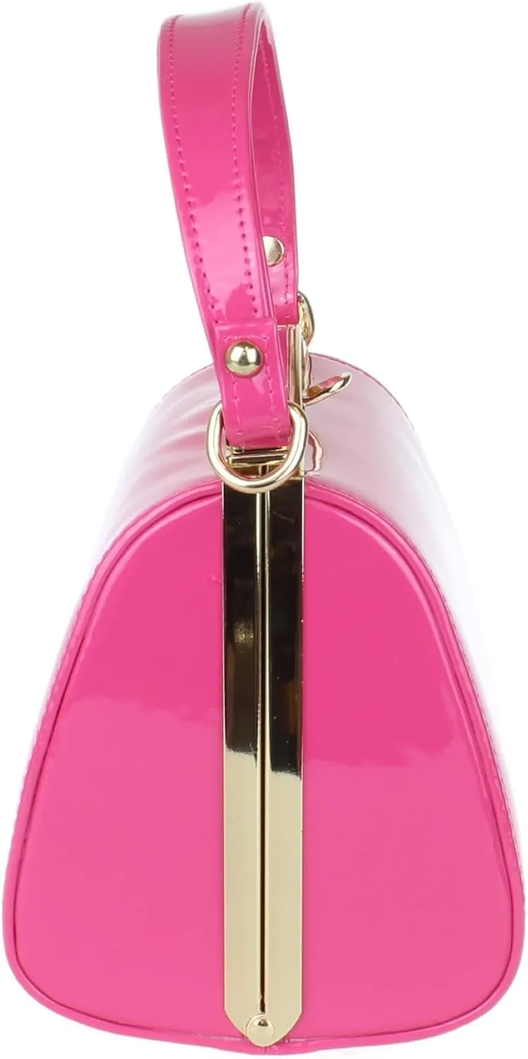 Girly HandBags Glossy Patent Faux Leather Clutch Bag Handle Closure Evening Handbag