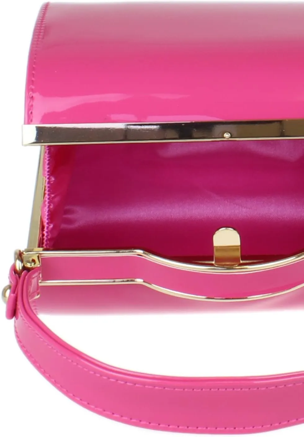 Girly HandBags Glossy Patent Faux Leather Clutch Bag Handle Closure Evening Handbag