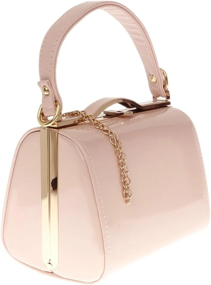 Girly HandBags Glossy Patent Faux Leather Clutch Bag Handle Closure Evening Handbag